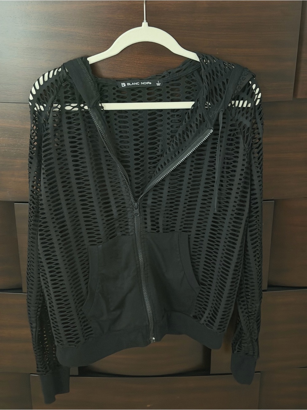 LIKE NEW Blanc Noir Mesh Cutout Zip Hoodie | Black | L